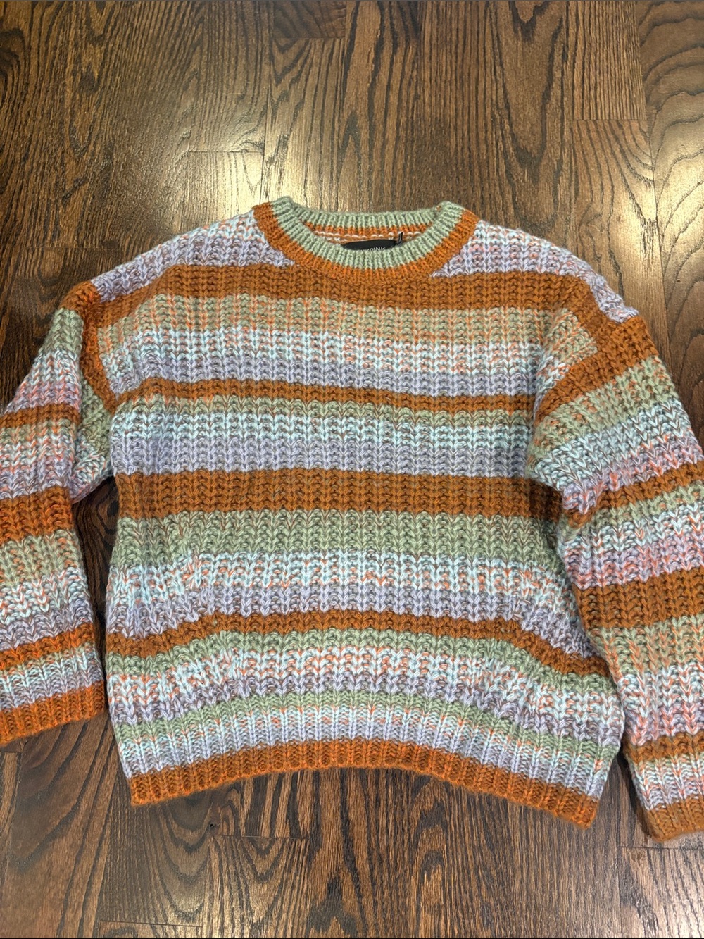 Mink Pink Woman’s Striped Chunky Knit Sweater in Rust, Sage & Cream SZ XS